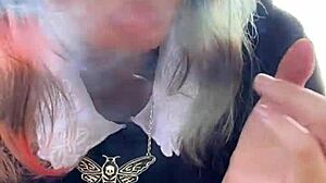 Alt milf neighbor smokes while flashing her thong