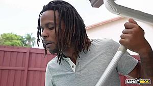 Rissa May flaunts natural tits then tastes pool guy cock!