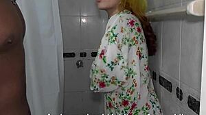 Horny petite slut rides new roommate's monster bbc missionary doggystyle shower