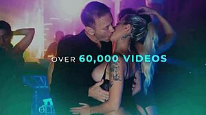 Hot wife masturbates watching husband pound petite mistress