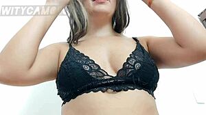 Camgirl worships her own oiled Brazilian boobs