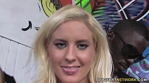 Busty blonde Cindee Sanders craves big black cocks in interracial blowbang bukkake orgy