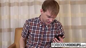 Step-brother's fat cock stretches big boobed babe's mouth and pussy wide!