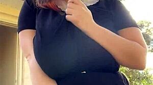 Alt milf neighbor smokes while flashing her thong