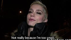 Euro blonde flashes big tits then outdoor fuck pov