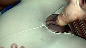 shaved wet tight pussy stuffed ripped stockings orgasm