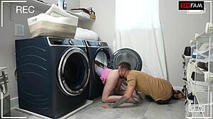 stepdad couldn't resist... stuck in dryer so he fucks her tight cunt 😏