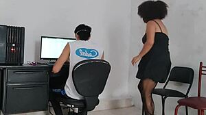 Emo secretaries seduce boss in office for sexy game at work