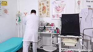 sporty russian milf anina endures intense gyno exam close up shaved pussy spread