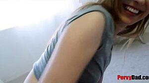 Kinky teen gulps daddy's huge dick cum load