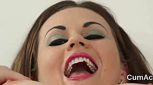 sexy babe begs for bukkake facial swallowing every drop?