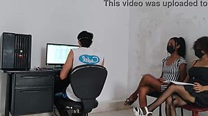 Emo secretaries seduce boss in office for sexy game at work