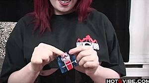 craving this curvy redhead's corset pussy toy tease?