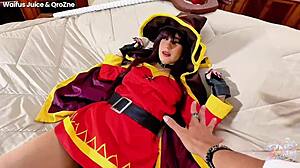 megumin cosplay waifus juice tempts with petite skirt ride