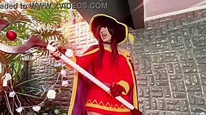 megumin cosplay waifus juice tempts with petite skirt ride