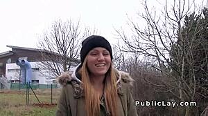 Euro Brunette Pounds Cock Hard in Outdoor Public POV Bang!
