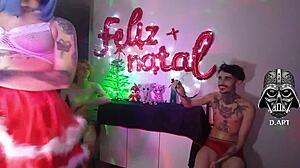 Christmas Nerd Cosplay Bareback with Brazilian Hunk