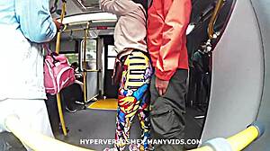 big ass leggings babe rubs dick on metrobus then takes creampie ride