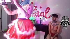 Christmas Nerd Cosplay Bareback with Brazilian Hunk