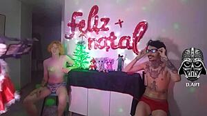 Christmas Nerd Cosplay Bareback with Brazilian Hunk