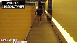 kriss hotwife flashes big ass and tits in hotel corridor for all
