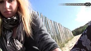 Vicky's First Porn Casting: 18yo Shaved Pussy Tease Outdoor