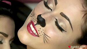 petite lesbians halloween furry tail buttplug fun