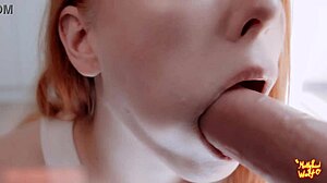 Redhead Stepsister's Sloppy Blowjob and Big Natural Tits in Sports Training