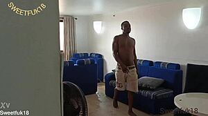 Sexy ebony latina charges phone but her shaved pussy tempts me outdoors