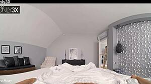 Early morning, stepsister Iya Missy kneels for deepthroat blowjob and cum swallow on tits