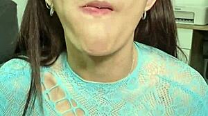 pigtails brunette spits junk food on big ass natural tits fetish play