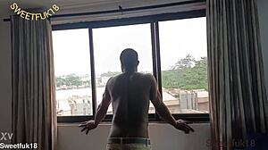 Sexy ebony latina charges phone but her shaved pussy tempts me outdoors