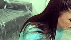 pigtails brunette spits junk food on big ass natural tits fetish play