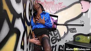 Ebony milf gags on white cock deepthroat