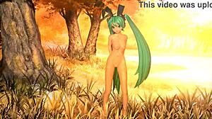 Hatsune Miku strips to full nude bunny costume revealing big tits and ass.