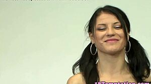 teen strokes cock close-up during naughty casting interview