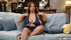 New roommate discovers big tits black mama's pussy licking obsession