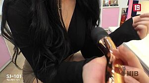 My first time fucking as a busty Korean with big tits and new vibrator.