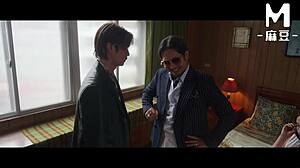 Young bride Bai Jie rides cowgirl in wild wife-swap 4some at wedding.