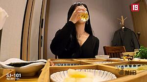 My first time fucking as a busty Korean with big tits and new vibrator.