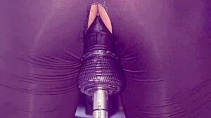 crossdresser assfucked by machine in tight short leggings cumshot