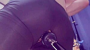 crossdresser assfucked by machine in tight short leggings cumshot