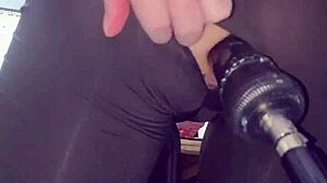 crossdresser assfucked by machine in tight short leggings cumshot