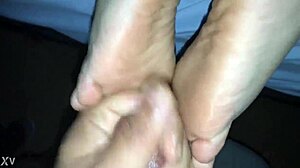 Wife's footjob leads to massive cum explosion