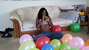 Ebony French Fetish: Balloons and Big Tits Tease