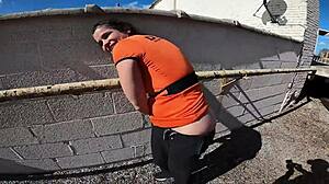 Curvy housewife's miniskirt pantsed for public ass worship humiliation