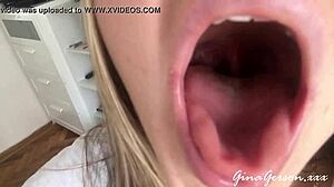 SKINNY BLONDE TEEN HOMEMADE TONGUE SALIVA THROAT FETISH
