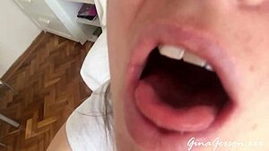 SKINNY BLONDE TEEN HOMEMADE TONGUE SALIVA THROAT FETISH