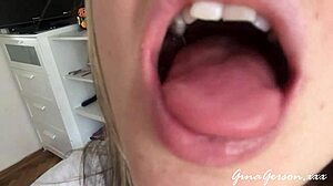 SKINNY BLONDE TEEN HOMEMADE TONGUE SALIVA THROAT FETISH