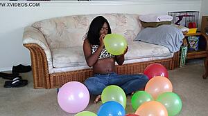 Ebony French Fetish: Balloons and Big Tits Tease